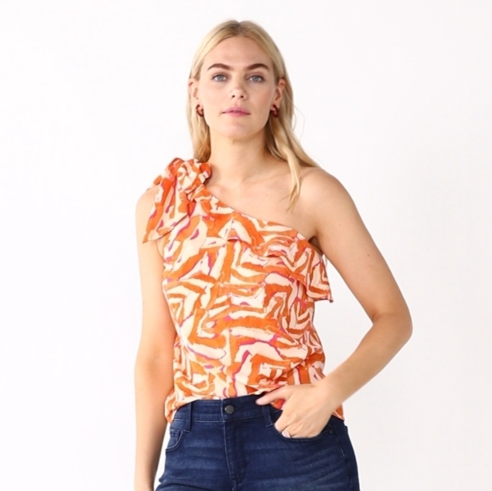 Nine West One Shoulder Ruffle Neck Top